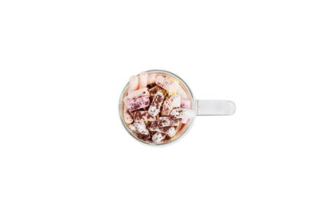 cocoa with marshmallows in a transparent mug isolated on white background. High quality photo