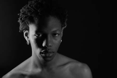 young african american man on black background copy spaceの写真素材