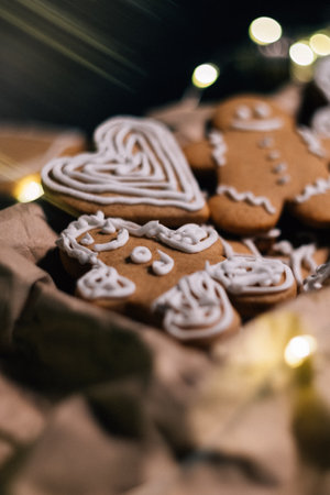 Gingerbread cookies decorated with icing