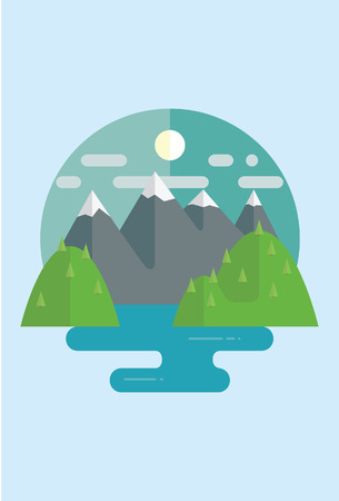 Flat landscape with mountain lakeのイラスト素材