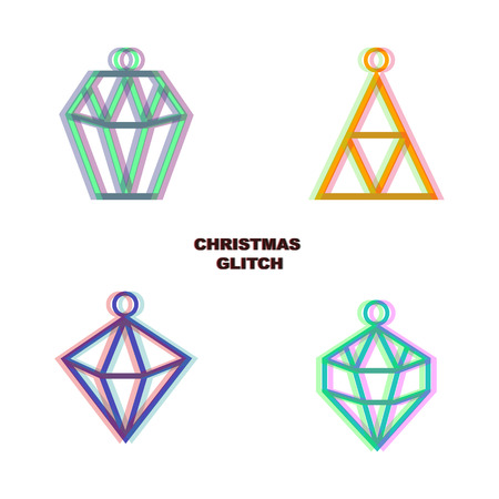 Christmas glitch art decoration isolated on white background. geometric figures, hexagon, triangle, diamondのイラスト素材