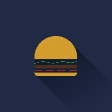 Flat color design vector burger  icon on dark blue background. Long shadow designのイラスト素材