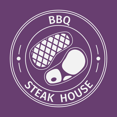 Simple flat round bbq steak house icon on purple backgroundのイラスト素材