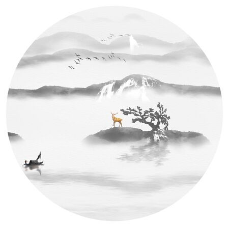 Chinese style artistic ink landscape paintingの写真素材