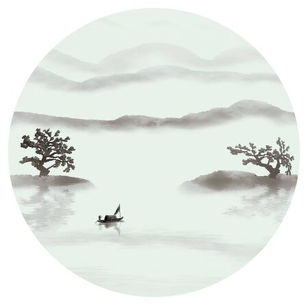 Chinese style artistic ink landscape paintingの写真素材