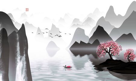 Modern minimalist new Chinese ink landscapeの写真素材
