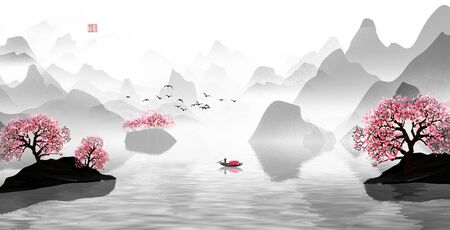 Modern minimalist new Chinese ink landscapeの写真素材