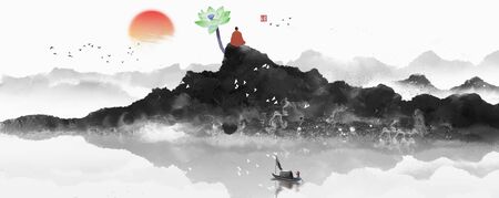 Modern minimalist new Chinese ink landscapeの写真素材