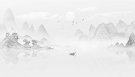 Chinese feng shui ink landscape paintingの写真素材