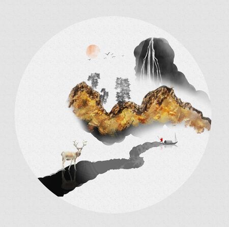 Freehand ink landscape paintingの写真素材