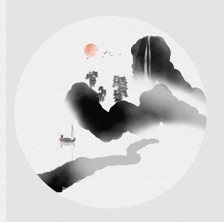 Ink landscape paintingの写真素材