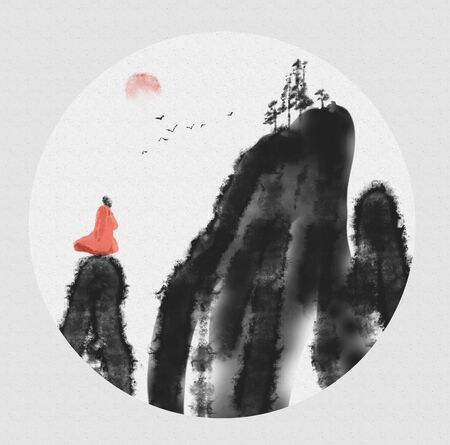 Chinese feng shui ink landscape paintingの写真素材