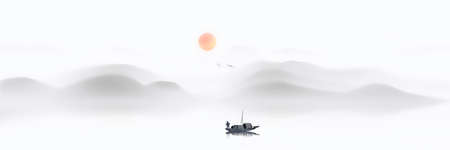 Chinese style and artistic conception ink landscape paintingの写真素材