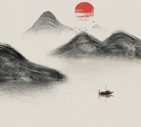 Chinese ink and wash landscape paintingの写真素材
