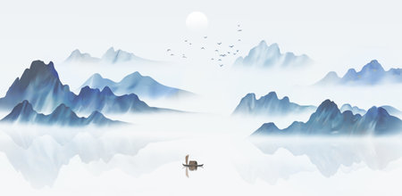 Blue New Chinese Landscape Paintingの写真素材