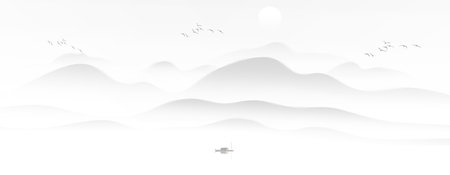 Chinese Feng Shui Ink Artistic Conception Landscape Decorative Paintingの写真素材