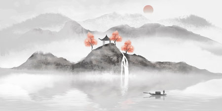 Chinese ink and wash landscape paintingの写真素材