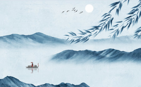Chinese Fengshui Ink Landscape Decorative Paintingの写真素材