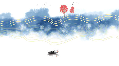 Blue artistic conception landscape paintingの写真素材
