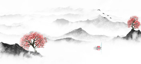 New Chinese Ink Landscape Paintingの写真素材