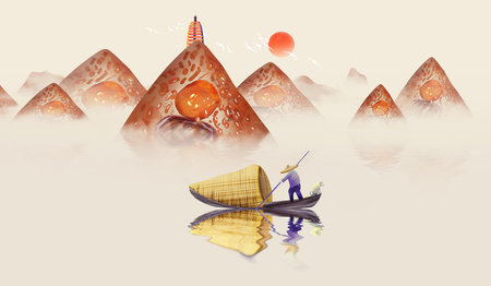 chinese style dragon boat festival paintingの写真素材