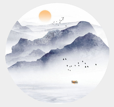 New Chinese artistic conception ink landscape decorative paintingの写真素材