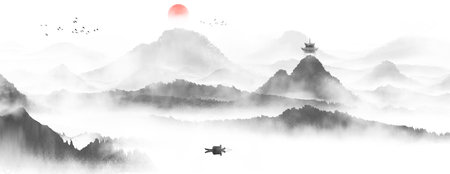 New Chinese artistic conception ink landscape decorative paintingの写真素材