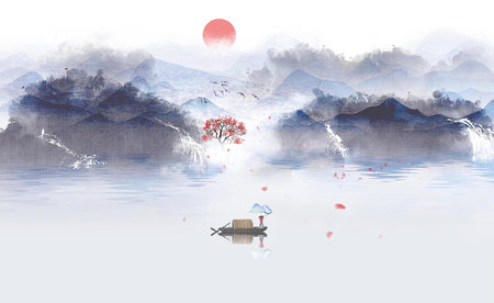Chinese ink and wash landscape paintingの写真素材