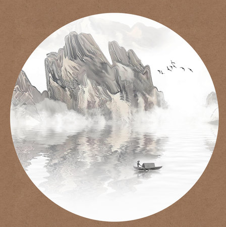 Chinese style Jinshan Yinshan abstract landscape paintingの写真素材
