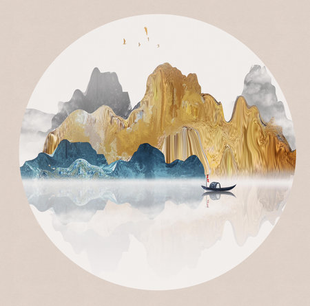 Chinese style Jinshan Yinshan abstract landscape  paintingの写真素材