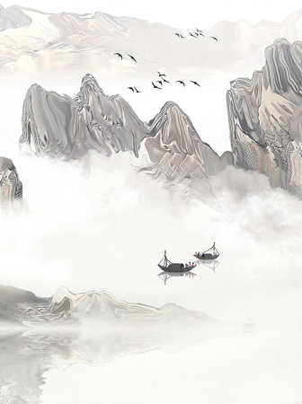 New Chinese artistic conception ink landscape decorative paintingの写真素材
