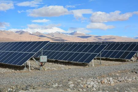 Photovoltaic panel angle of Snow Mountain Plateau Solar Power Stationの写真素材