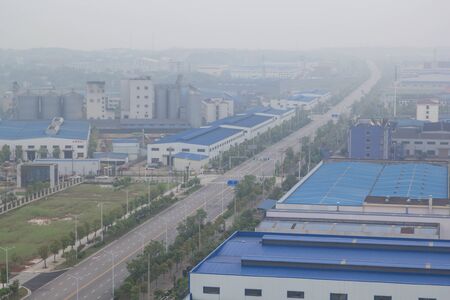 CHANGSHA / CHINA - April 14 2019: Building of factory from top view of Changsha cityのeditorial素材