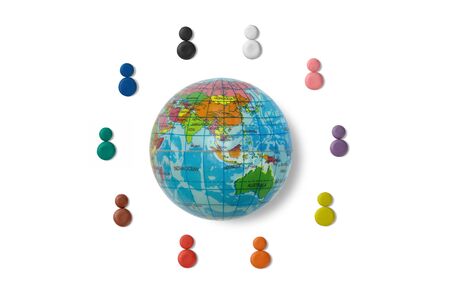 Colours of clay represent multiethnic of people around the world, with global ball toyの写真素材
