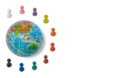 Colours of clay represent multiethnic of people around the world, with global ball toyの写真素材
