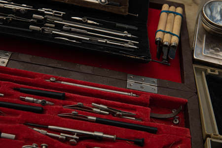 Still life photo of old and rusty vintage items at a junk shop in Old Quarter Hanoi, Vietnamの写真素材