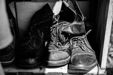 Still life photo of old and rusty vintage items at a junk shop in Old Quarter Hanoi, Vietnamの写真素材