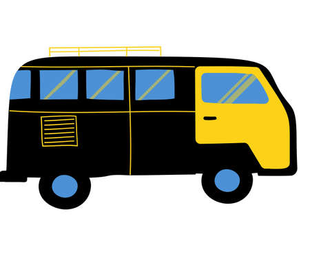 Camper van in black color ready to go vehicle hippie bus transport illustration travelling van.の写真素材