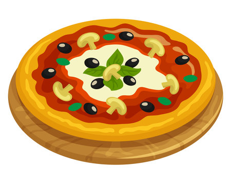 Tasty and delicious pizza fresh and healthy food ready to eat meal lunch dinner breakfast fast food vector illustration traditional.のイラスト素材