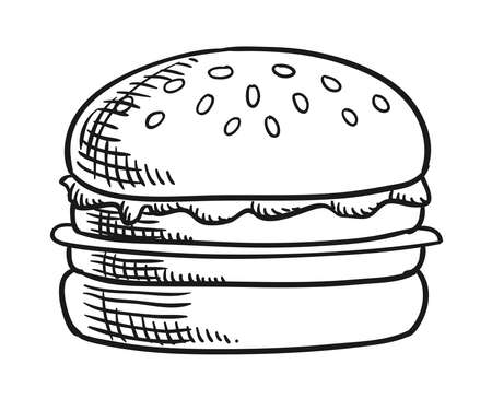 Tasty and delicious hamburger fresh and unhealthy burger food meal lunch dinner breakfast vector illustration art drawingのイラスト素材