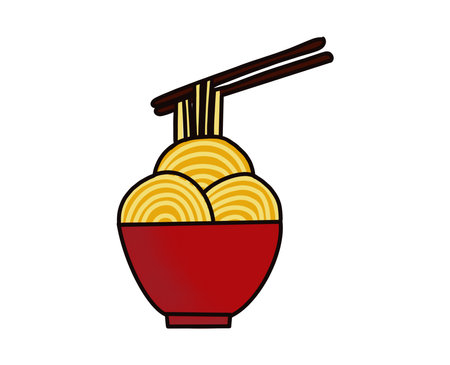 Tasty and delicious noodles vector and illustration fresh and healthy food meal lunch dinner breakfast homemade traditional drawing spaghetti.のイラスト素材