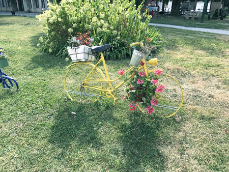 Travel to Europe under summer,Bihac in the Bosnia and Herzegovina.Old Bicycle in the parkの写真素材