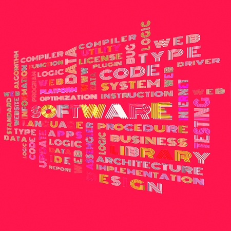 The word cloud of the software as background