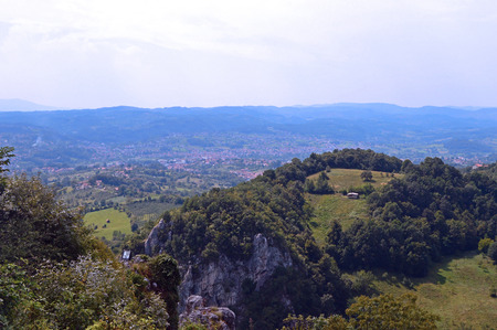 Historical ruined fortress in Gradina near Srebrenik,Bosnia and Herzegovina.Panoramic view from castle....のeditorial素材
