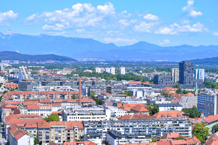 15.07.2025.Travel to Europe during summer on holiday. Panoramic View of city Ljubljana from Ljubljana castle - Slovenia. Top destinationの写真素材