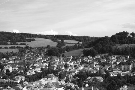 view on the old town in mountainsの写真素材