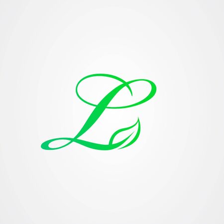 L letter with leaf illustrationのイラスト素材