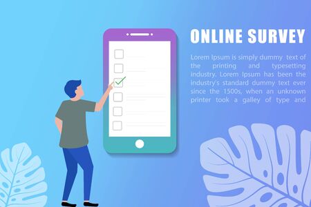 People completing surveys on smartphone / mobile device vector illustration. can use for landing page, web, mobile app, poster, banner, etc.のイラスト素材