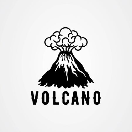 Volcanic eruption with lava and smoke vector illustration in black and white color.のイラスト素材