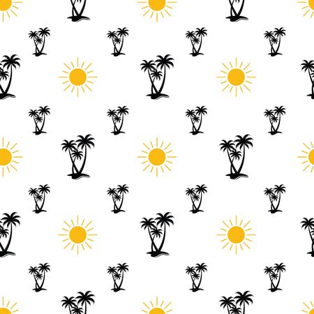 Seamless pattern with palm and sun. Can use for textile, wallpaper, background, and wrapping paper.のイラスト素材